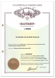Патент о государственной регистрации Полезной модели Российского образца 2009 год.